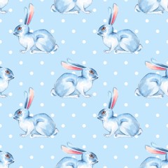Seamless pattern with white rabbits 3