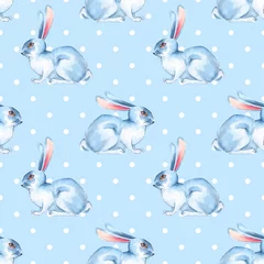Wall murals Rabbit Seamless pattern with white rabbits 3