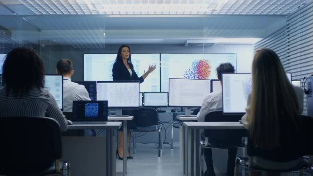 Chief Female Computer Engineer Holds Office Briefing in the Neural Network Machine Learning Research Center.