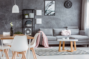 Gray apartment, open dining area