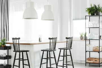 White room with bar stools
