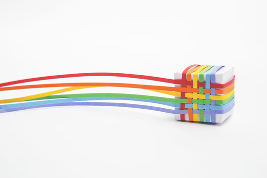 Woven rainbow paper covered cube