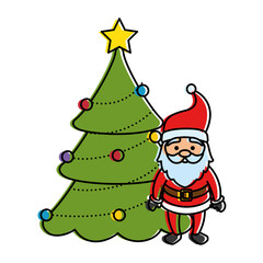 merry christmas pine tree with santa claus character