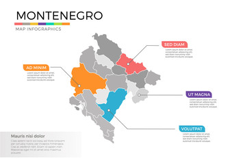 Montenegro map infographics vector template with regions and pointer marks