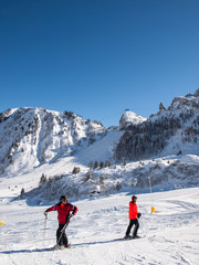  Skiing area in the Dolomites Alps. Overlooking the Sella group  in Val Gardena. Italy