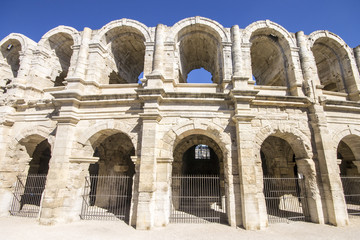 The Arles Amphitheatre (Arenes d'Arles in French), a two-tiered Roman amphitheatre in the southern France town of Arles. A World Heritage Site since 1981