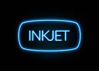 Inkjet  - colorful Neon Sign on brickwall