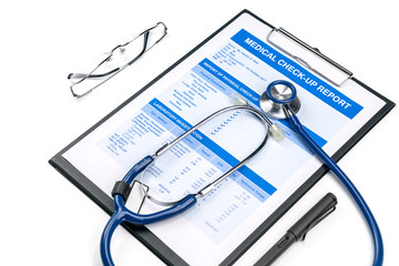 Medical check up report for personal health care concept isolated on white background