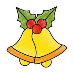merry christmas bell decorative with bow vector illustration design