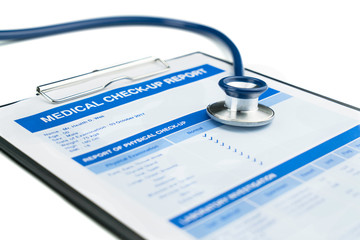 Medical check up report for personal health care concept isolated on white background