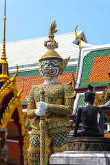 Obraz premium Giant demon and guard in the Wat Phra Kaeo, commonly known in English as the Temple of the Emerald Buddha, is regarded as the most sacred Buddhist temple in Thailand