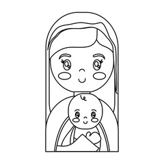 cartoon virgin mary and baby jesus icon over white background vector illustration