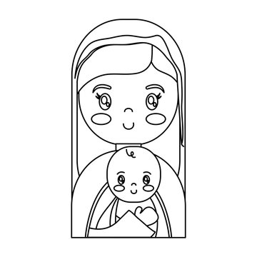 cartoon virgin mary and baby jesus icon over white background vector illustration