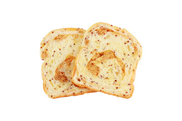two pieces of dried shredded pork and sesame bread isolated on white