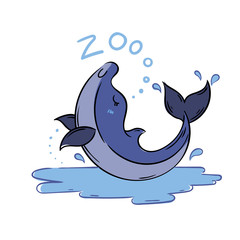 Illustration of doodle cute dolphin, hand drawn graphic
