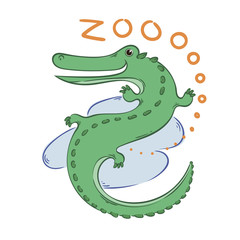 Illustration of doodle cute crocodile, hand drawn graphic