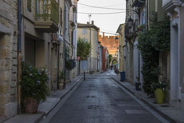 Fototapeta na wymiar A street in Aigues-Mortes, France
