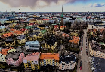 AERIAL SKYVIEW OF HELSINKI  CITY FINLAND( DRONE
