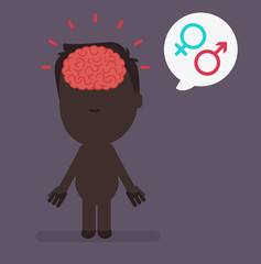 Silhouette people with brain highlight vector illustration