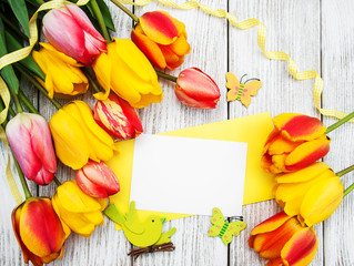 Spring tulips flowers and card