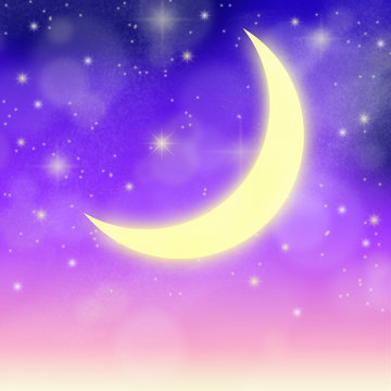 新月と夜明け前の満天の星空