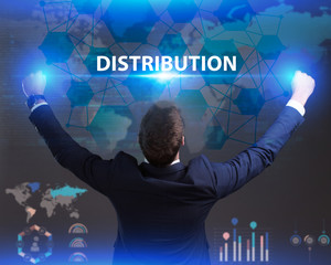 The concept of business, technology, the Internet and the network. Young businessman showing...