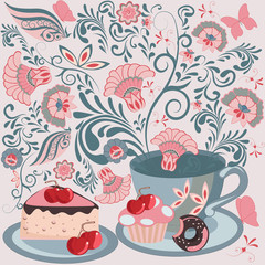 Fototapeta na wymiar Background with coffee and sweets