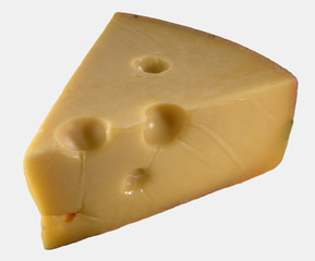 Slice of Jarlsberg cheese on white background