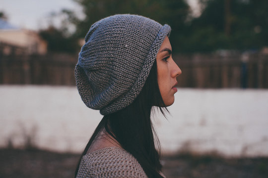 Young Woman In Grey Slouch Beanie