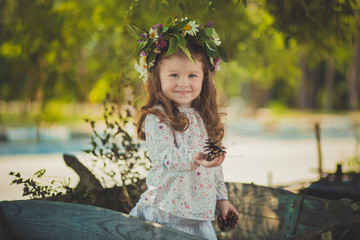 Cute young girl with brown eyes brunnette plait hair and pink cheek wearing white dress shirt and...