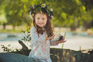 Cute young girl with brown eyes brunnette plait hair and pink cheek wearing white dress shirt and...