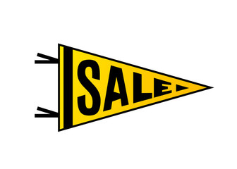 Sale banner design. Bright yellow color pennant flag with black typography
