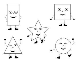 collection of happy dancing basic shapes / coloring page for children