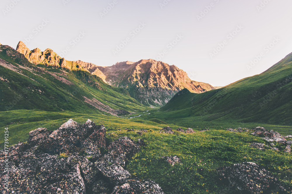 Wall mural mountains sunset landscape travel wild nature calm scenic summer view