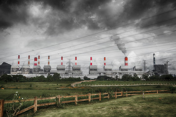 sulfer smoke cloud of pollution from coal power plant air environmental destruction
