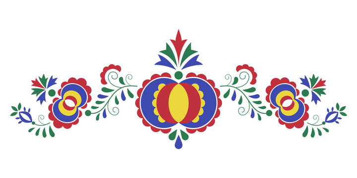 Traditional folk ornament, the Moravian ornament from region Slovacko, floral embroidery symbol isolated on white background, vector illustration