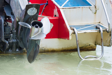 Boat engine with propeller details.