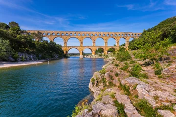 Stickers pour porte Pont du Gard Three-storied aqueduct of Pont du Gard in Europe