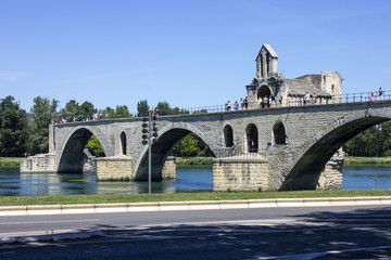 The Pont Saint-Benezet, also known as the Pont d'Avignon, a famous medieval bridge in the town of Avignon, in southern France