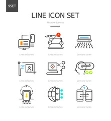 Business network line icon set