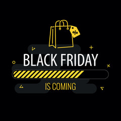 Black friday is coming. Progress bar and shopping bag on black background.