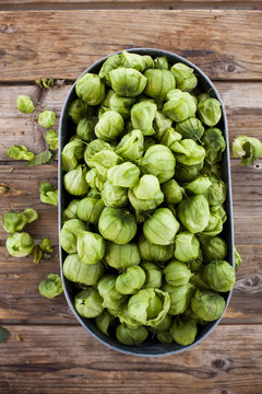 Tomatillos in Bin at Farmer's Market