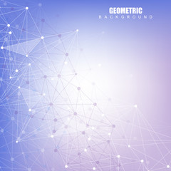 Geometric abstract background with connected line and dots. Structure molecule and communication. Scientific concept for your design. Medical, technology, science background. Vector illustration.
