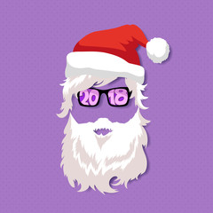Santa Claus wearing sunglasses. Flat design. Fashion silhouette hipster style, vector illustration