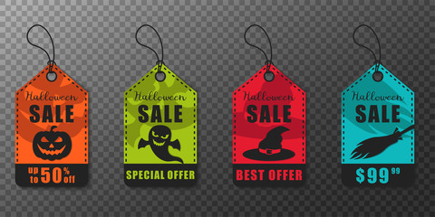 Set of vector Halloween banners. Halloween sale, discount and offer tags, stickers