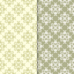 Olive green floral backgrounds. Set of seamless patterns