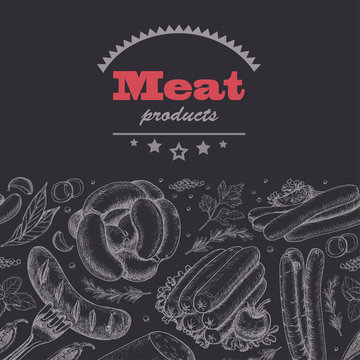 Horizontal seamless background with meat products