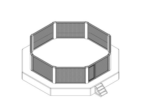 Octagon fight cage. Isolated on white background. Vector outline illustration.