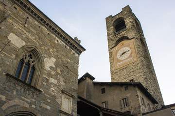 The Piazza Vecchia in Bergamo, with the Palazzo della Ragione, the Contarini Fountain and the Torre Civica