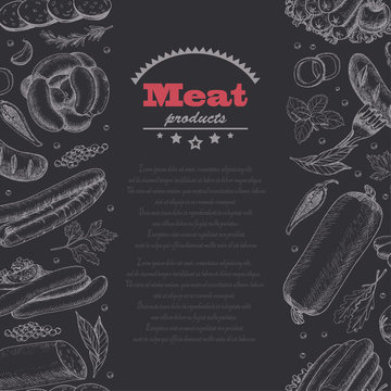 Vertical seamless vector background with meat products